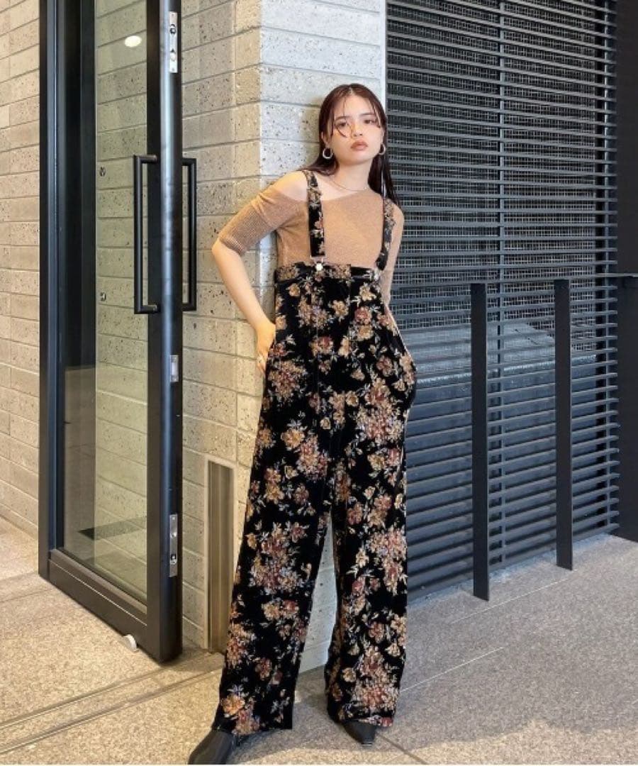 サロペット・オーバーオール・オールインワン Ameri FLOWER PRINT VELOUR PANTS
