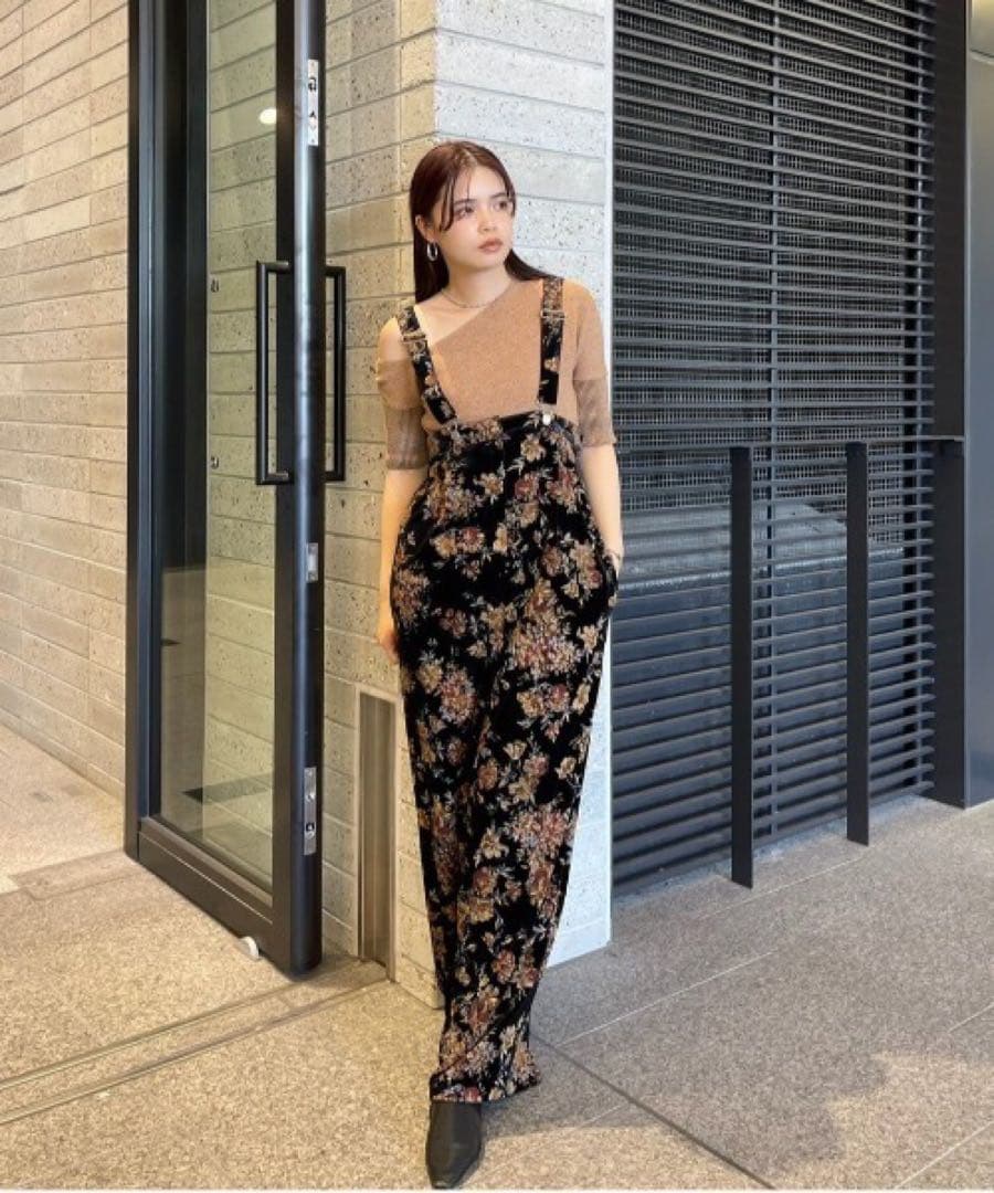 サロペット・オーバーオール・オールインワン Ameri FLOWER PRINT VELOUR PANTS