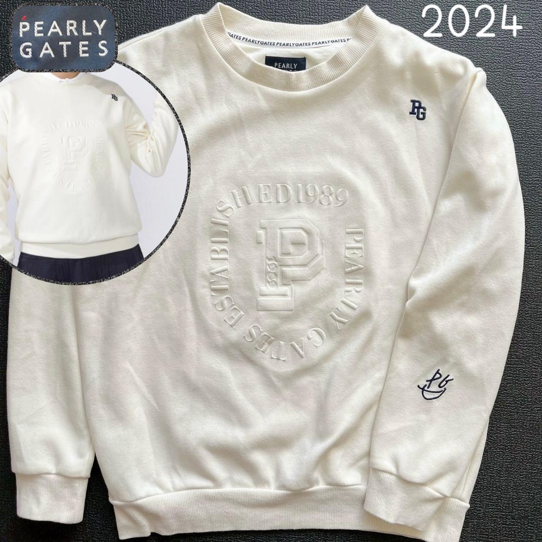 パーリーゲイツ　2024　近年　スウェット　ロゴ　 ダンボールニット　ホワイト