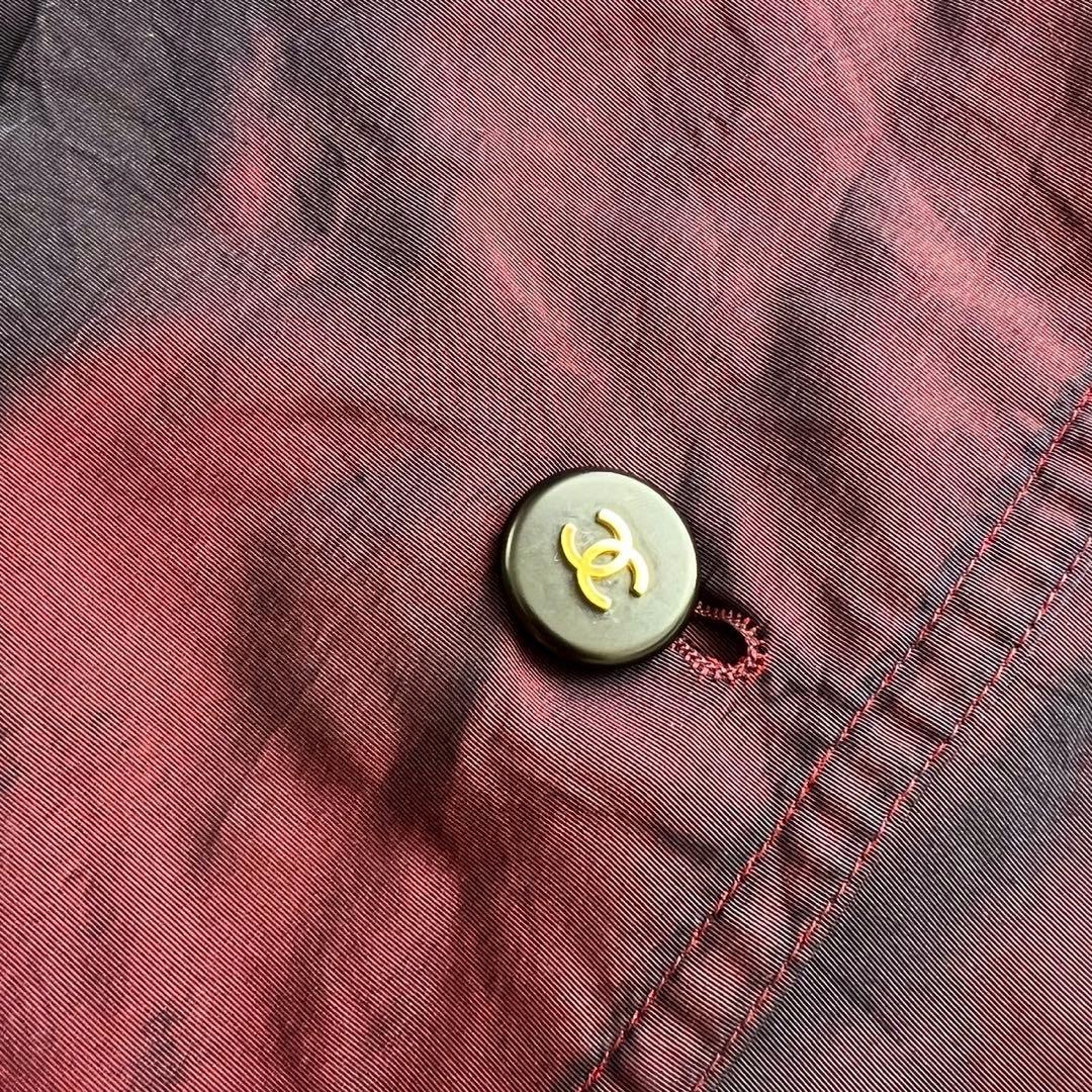 CHANEL ココマークボタン シルク サテン ライトコート ワインレッド