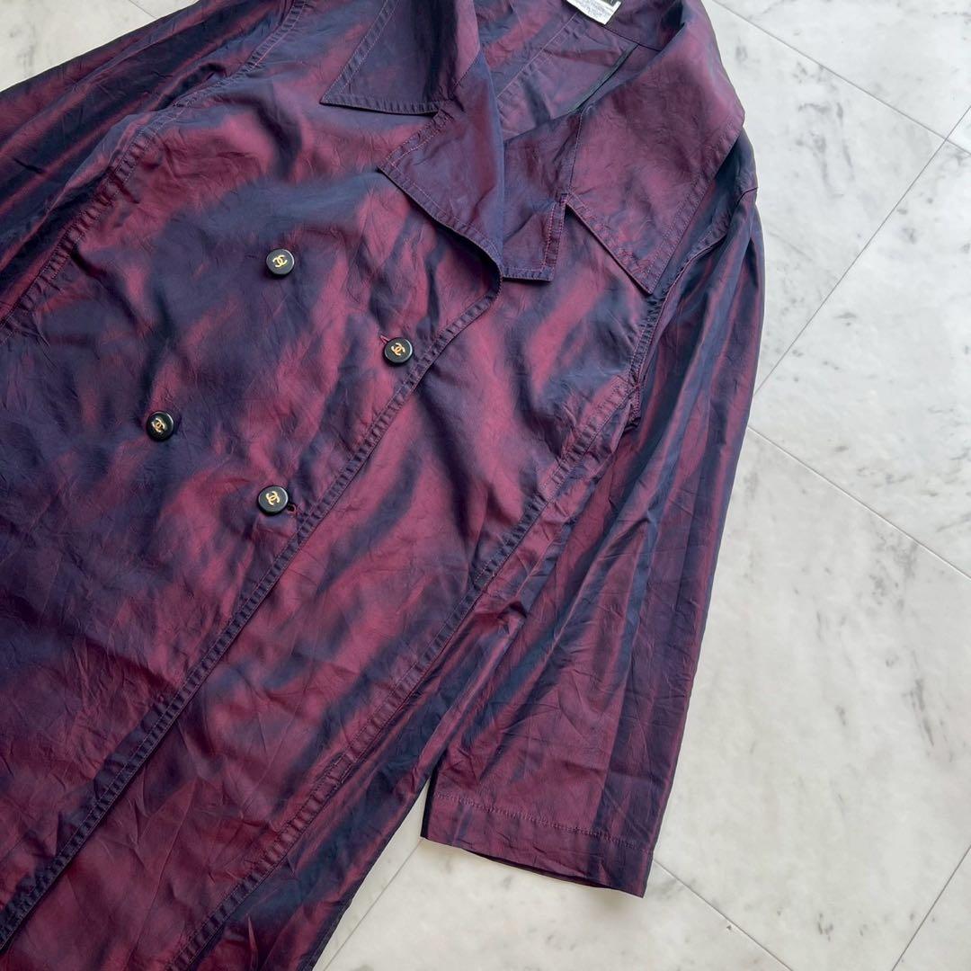 CHANEL ココマークボタン シルク サテン ライトコート ワインレッド