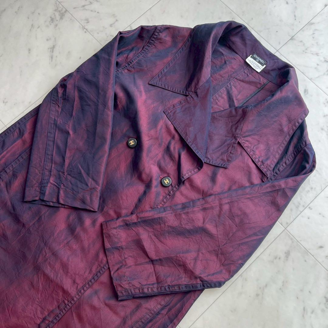 CHANEL ココマークボタン シルク サテン ライトコート ワインレッド