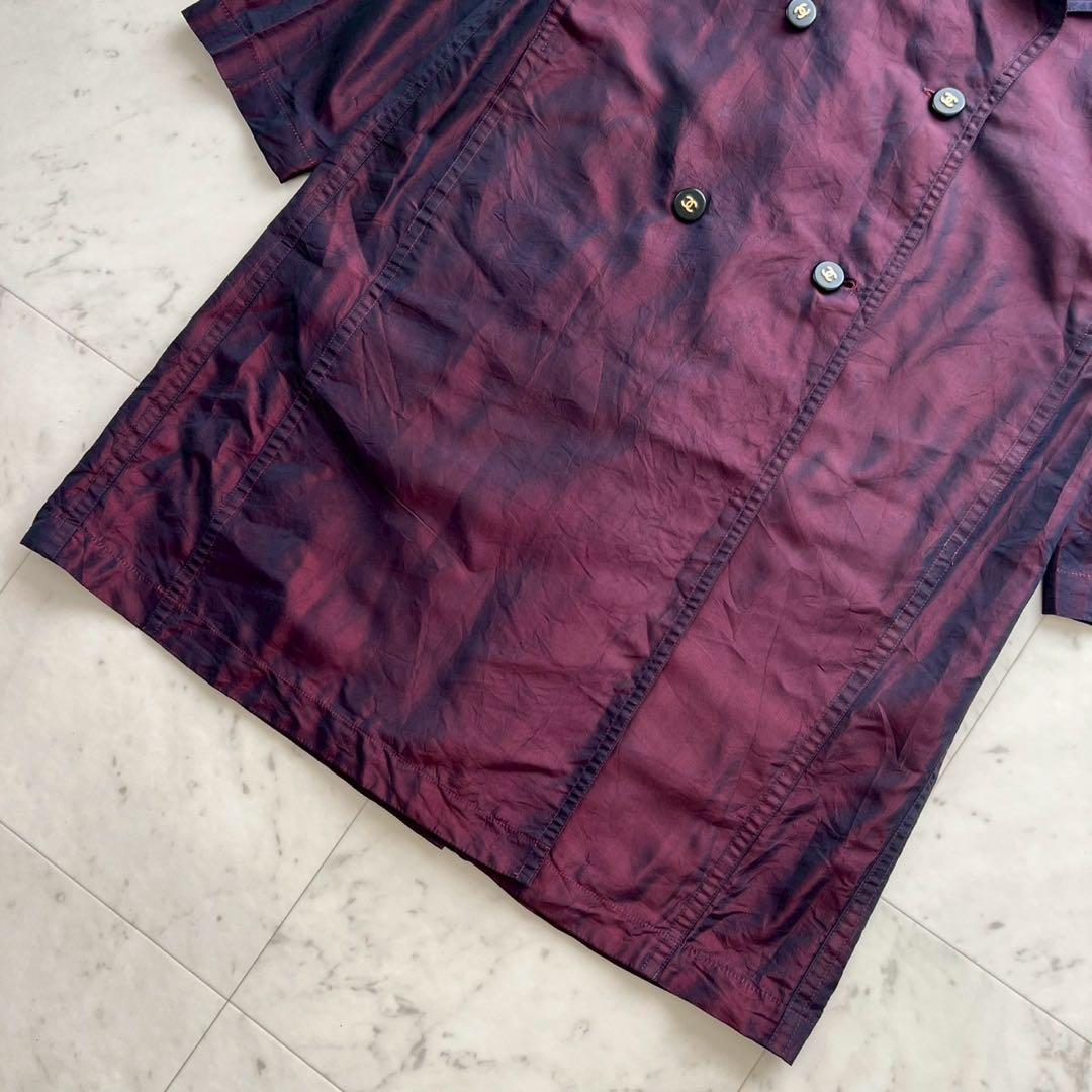 CHANEL ココマークボタン シルク サテン ライトコート ワインレッド