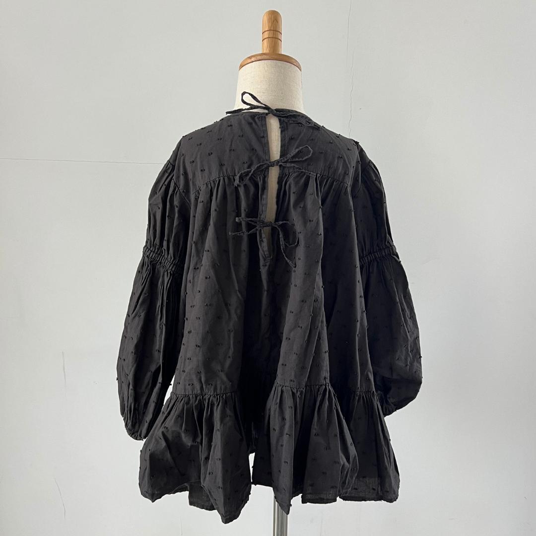 Uhr ドットミニドレス チャコールグレー 長袖ワンピース 110cm