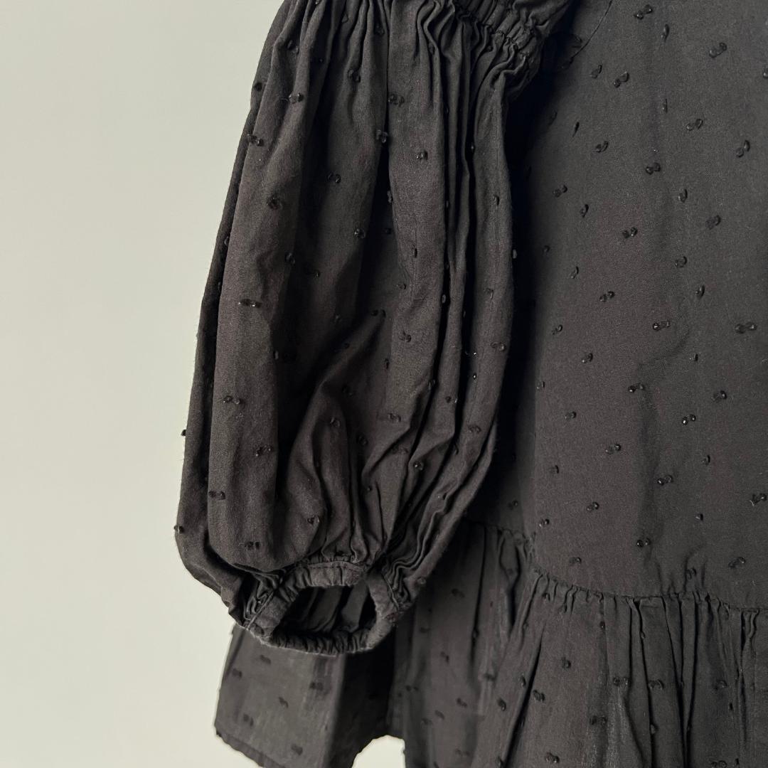 Uhr ドットミニドレス チャコールグレー 長袖ワンピース 110cm
