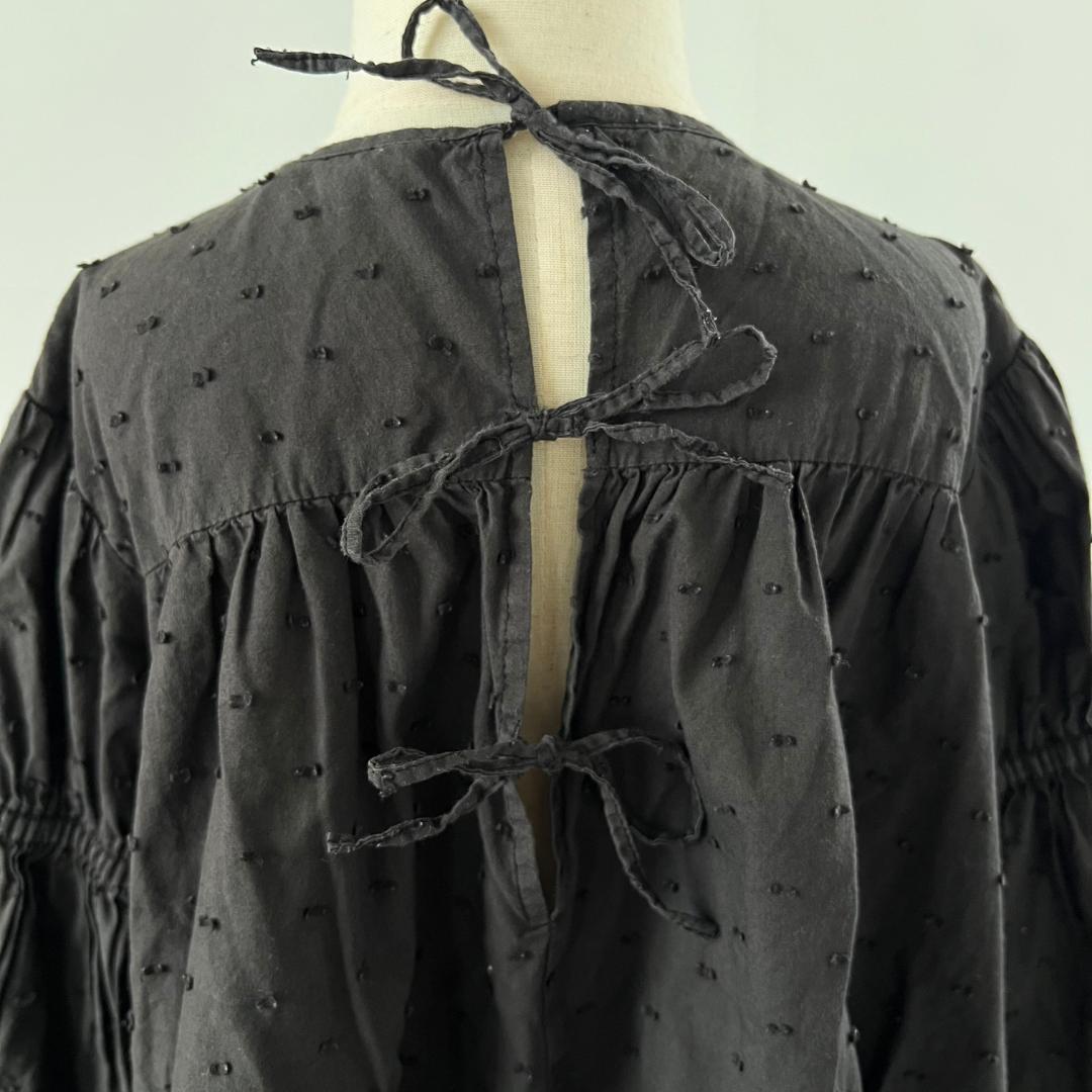 Uhr ドットミニドレス チャコールグレー 長袖ワンピース 110cm