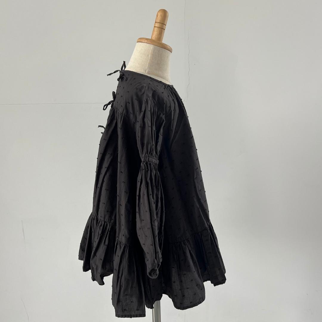 Uhr ドットミニドレス チャコールグレー 長袖ワンピース 110cm