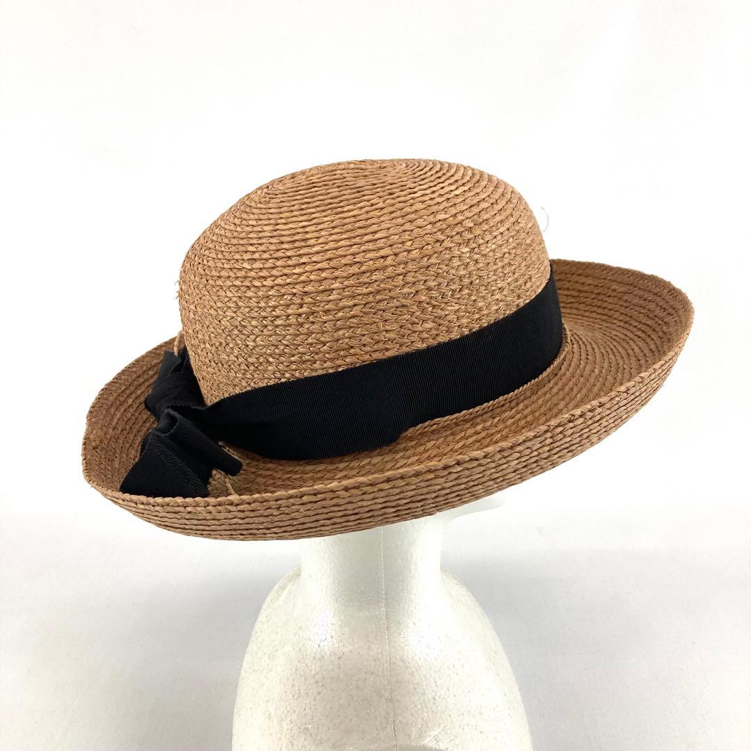 ヘレンカミンスキー ラフィアハット ナチュラルカラー リボンブラック