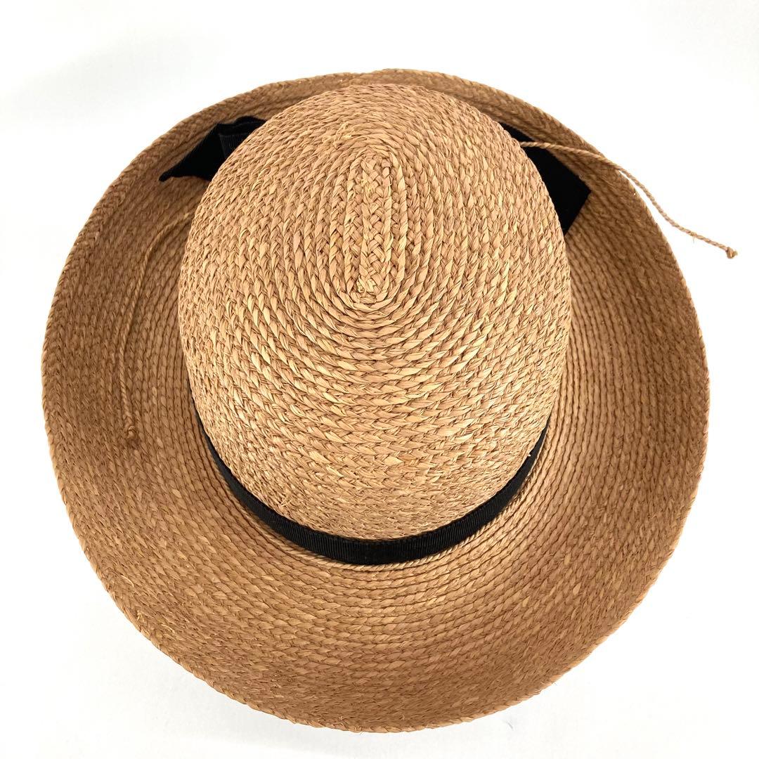 ヘレンカミンスキー ラフィアハット ナチュラルカラー リボンブラック