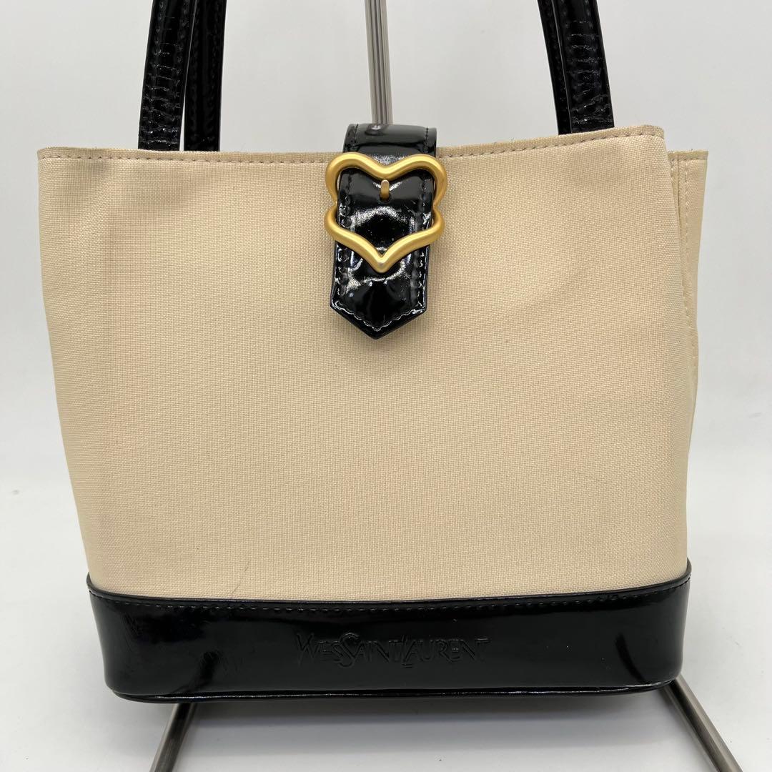 イヴサンローラン トートバッグ 肩掛け ゴールド金具 ロゴ型押し キャンバス