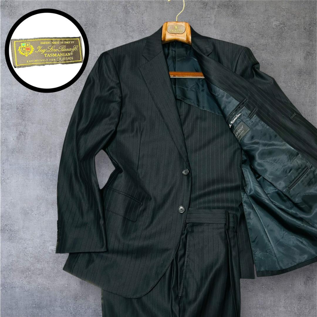 最高級 ロロピアーナ タスマニアン ダーバン スーツ AB6 黒 光沢 ウール