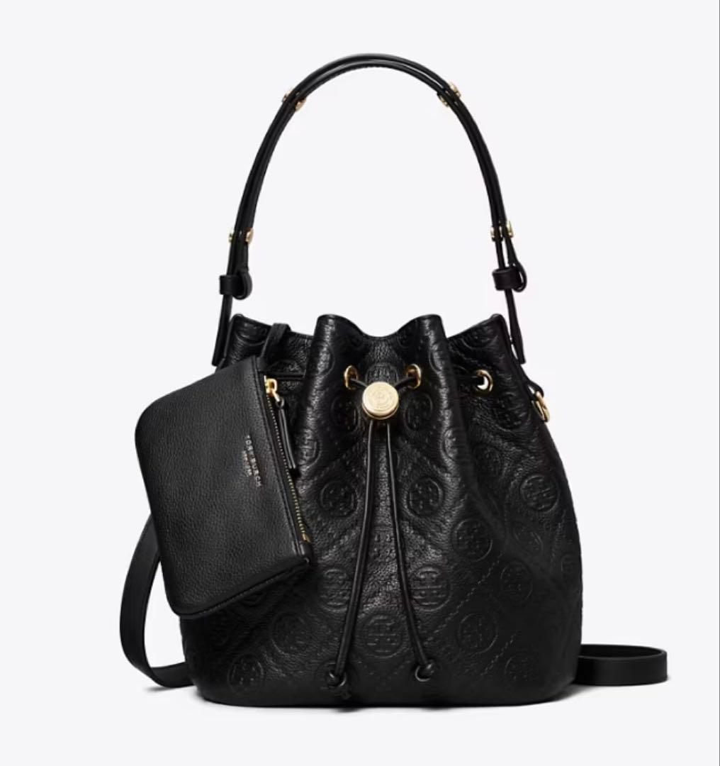【大人気☆】Tory Burch Tモノグラム ペブルド バケットバッグ