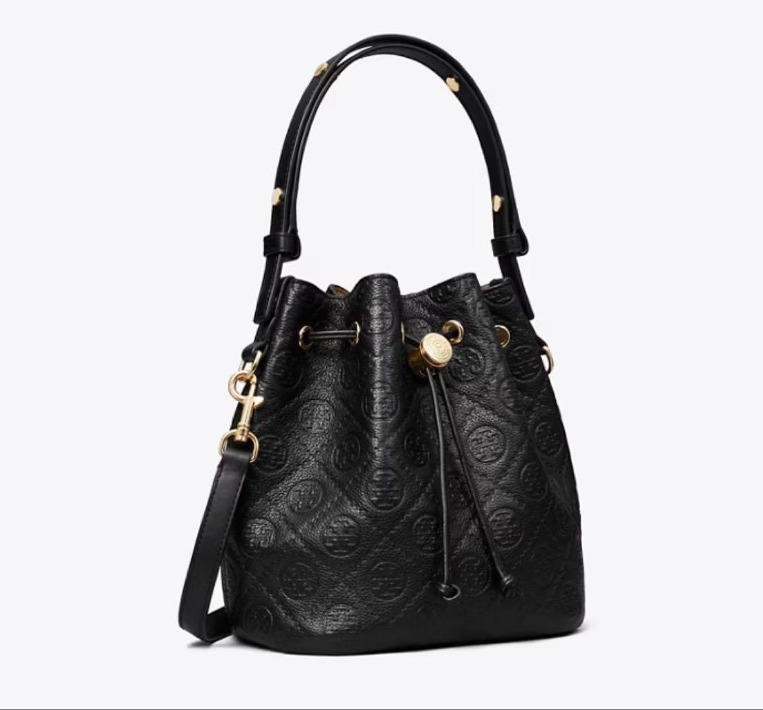 【大人気☆】Tory Burch Tモノグラム ペブルド バケットバッグ