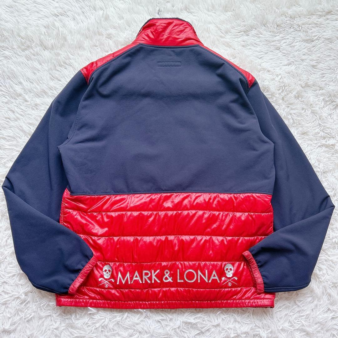 美品 マークアンドロナ ゴルフウェア 中綿ブルゾン 48 赤×紺 撥水 防寒