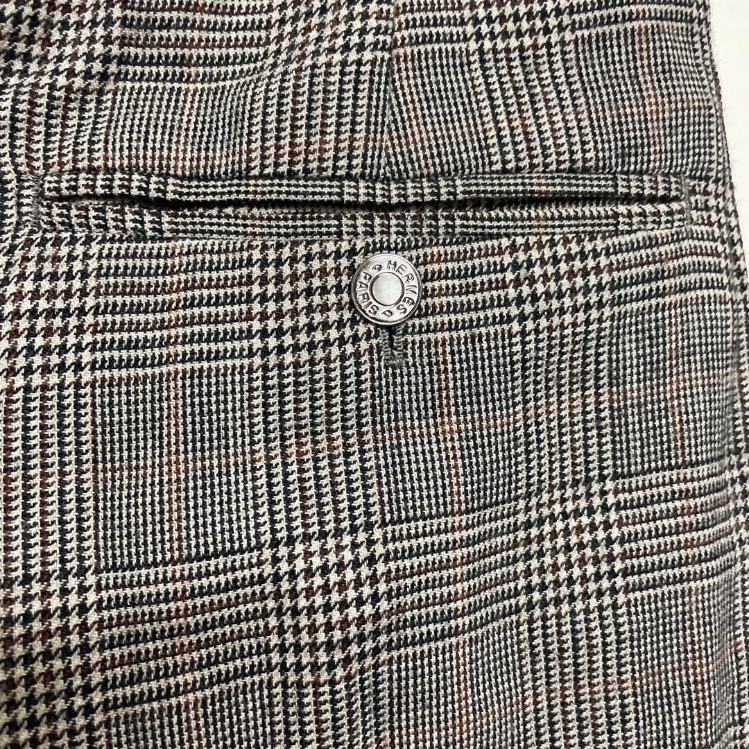 エルメス　セリエボタン　レザーパイピンググレンチェック40パンツ