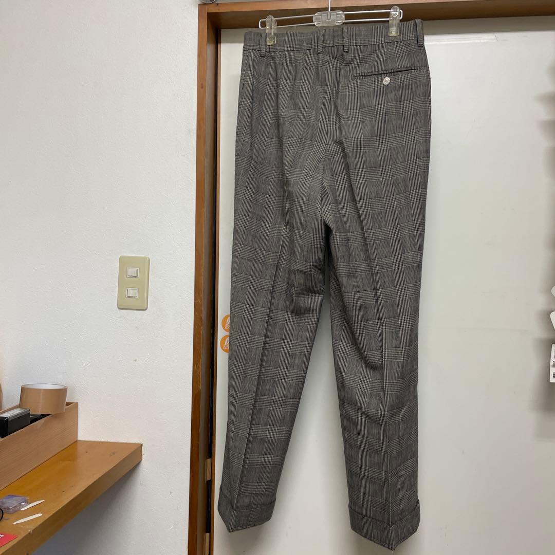 エルメス　セリエボタン　レザーパイピンググレンチェック40パンツ