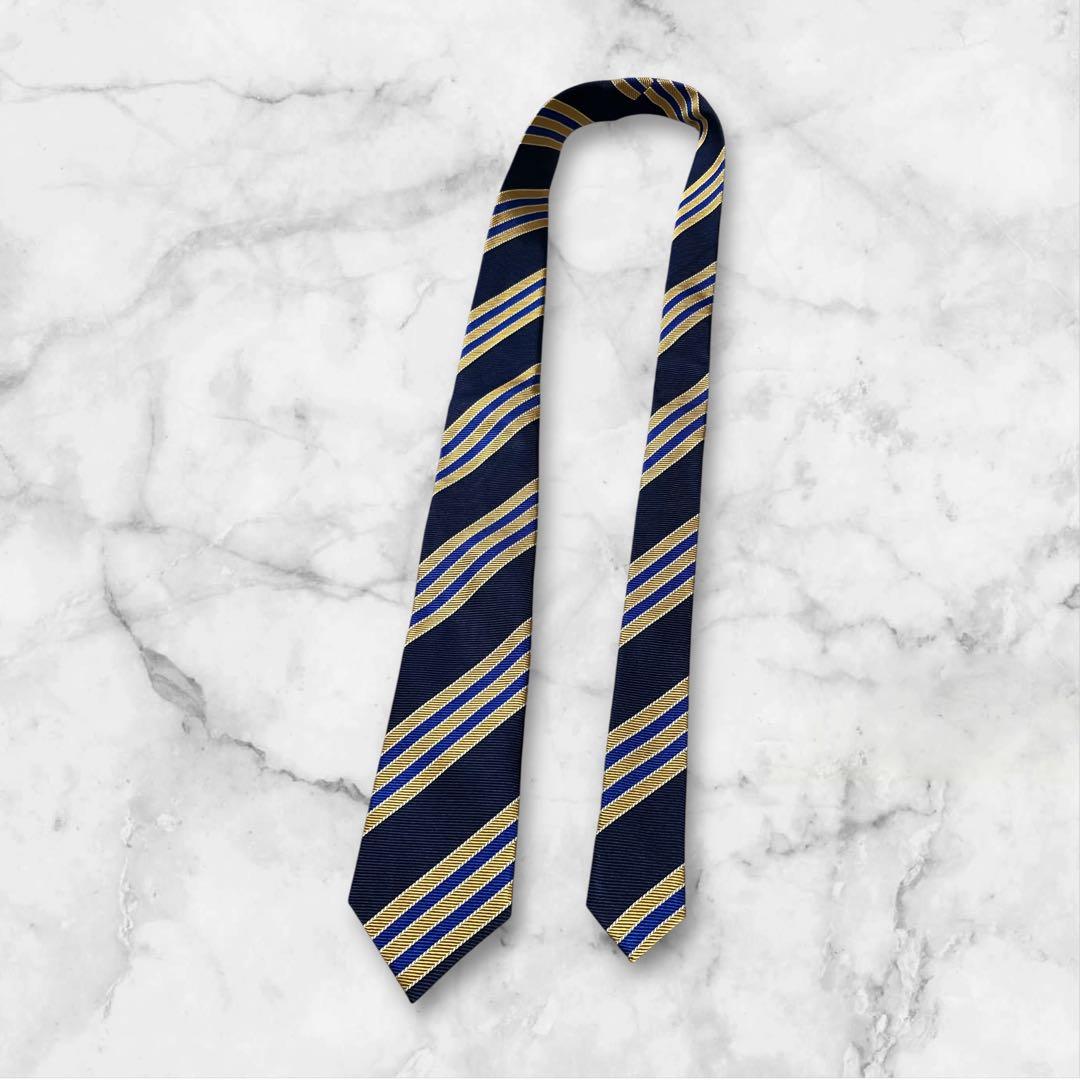 【未使用】DRAKE'S ドレイクス　ネクタイ　レジメンタル　ジャガード　紺