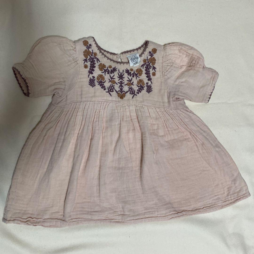 Apolin 刺繍入りワンピース2-3Y 淡いピンク