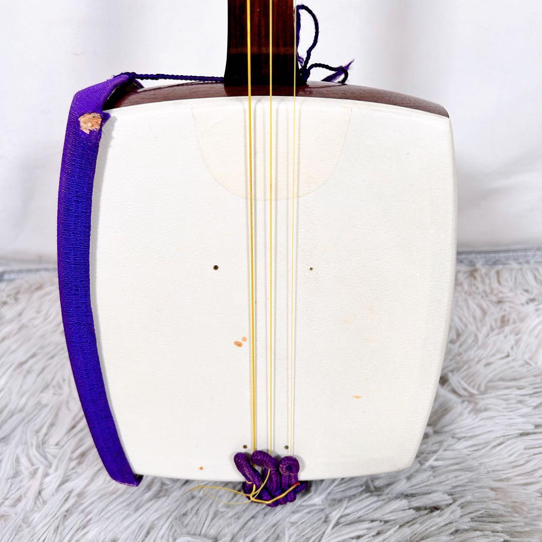 長唄三味線　細棹　花梨　丸打胴　皮破れなし