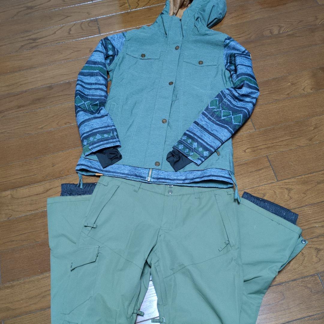 ROXY　スノボウェア　上下セット　総柄　カーキ　モスグリーン　Ｓ