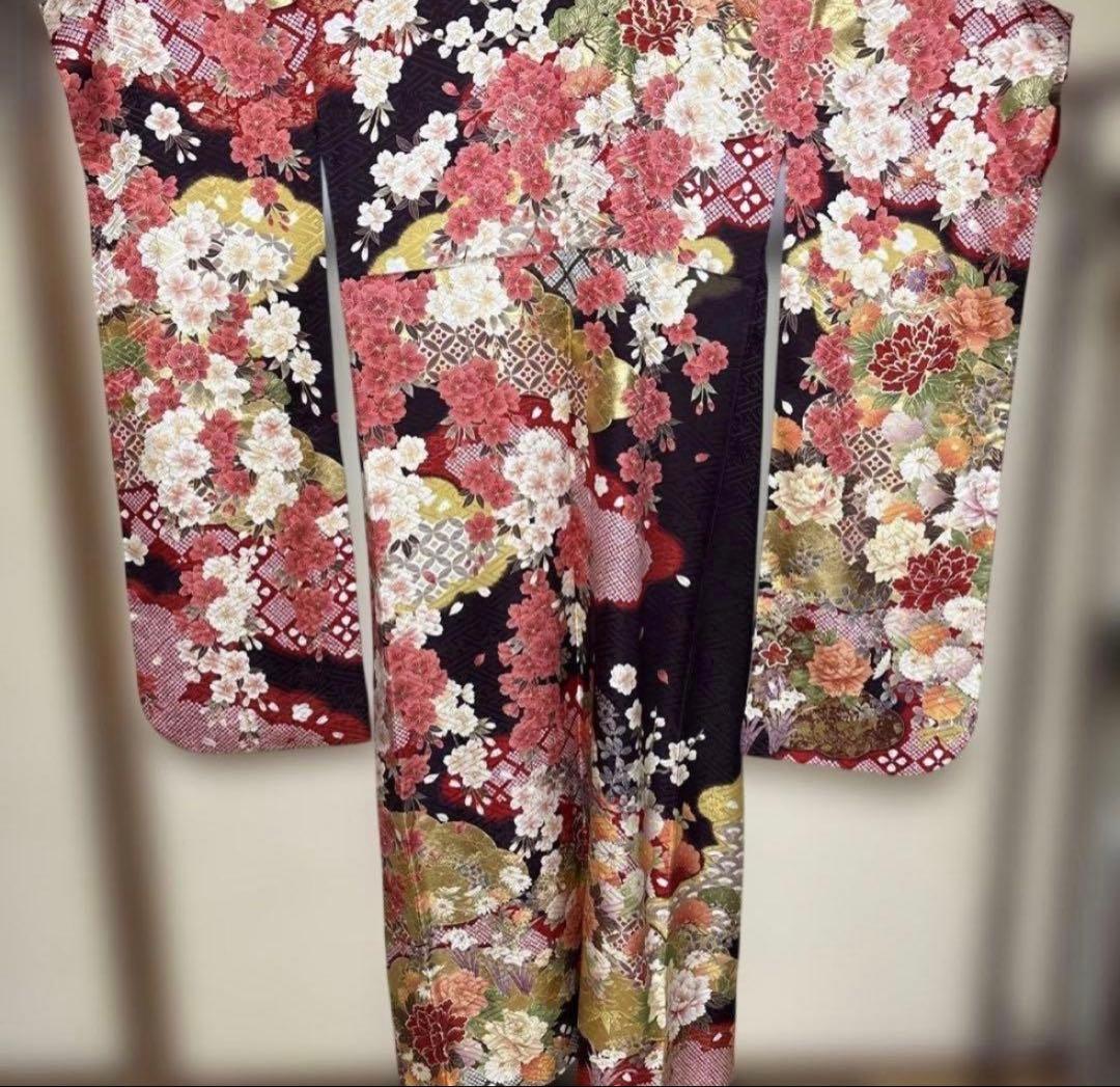 黒鳶色 華 振袖 身丈156