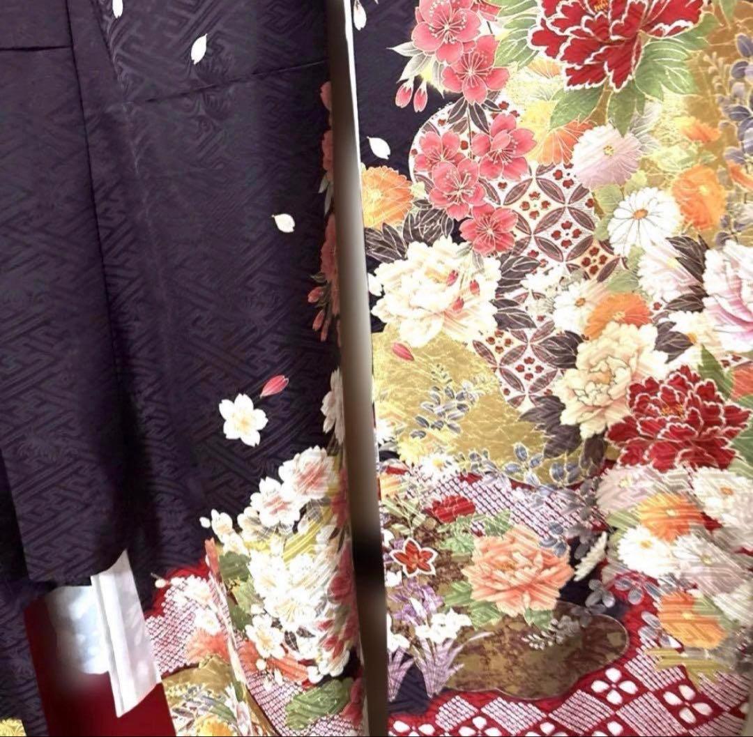 黒鳶色 華 振袖 身丈156