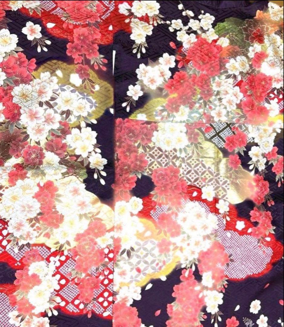 黒鳶色 華 振袖 身丈156