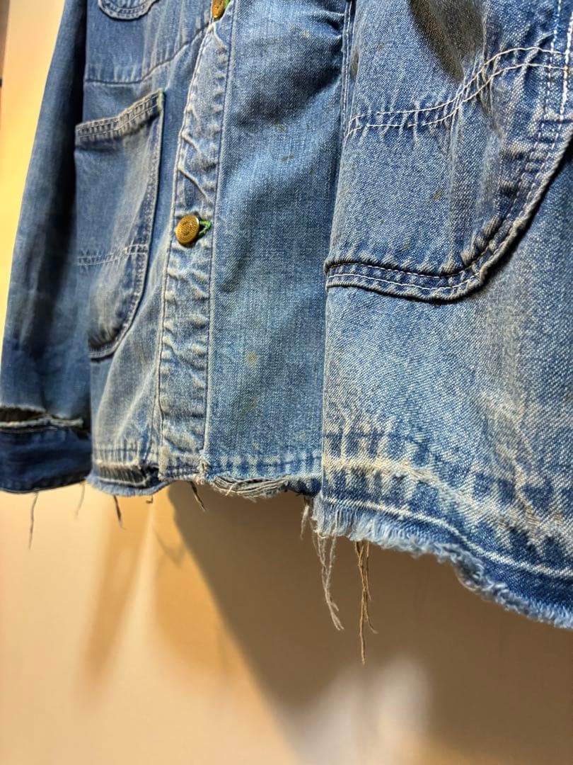 vintage Green stitch denim cover all ボロ