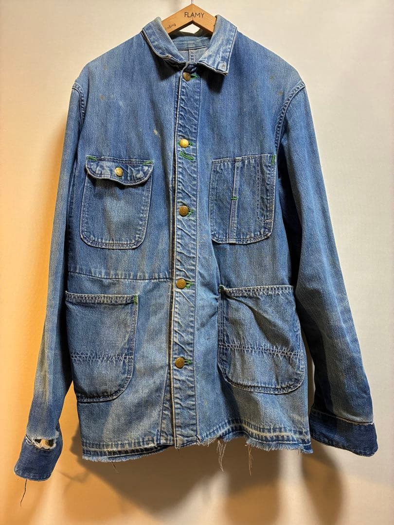 vintage Green stitch denim cover all ボロ