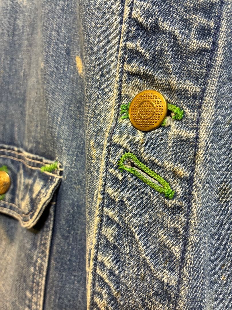 vintage Green stitch denim cover all ボロ