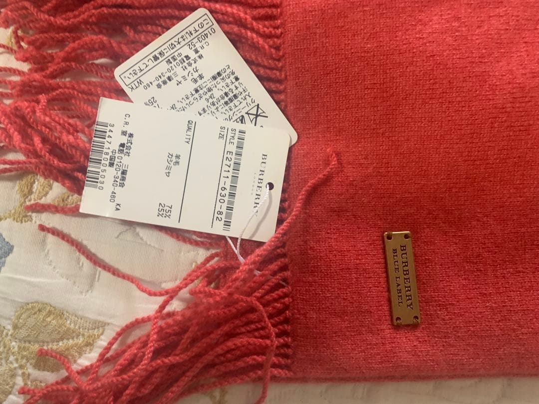 【新品未使用】Burberry マフラー タグ付きレッド／カシミヤ・羊毛