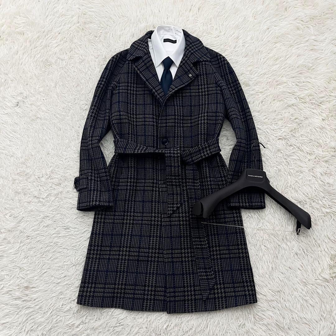 <極美品>TAGLIATORE 新ロゴ LARS ネイビー ベルデットコート44