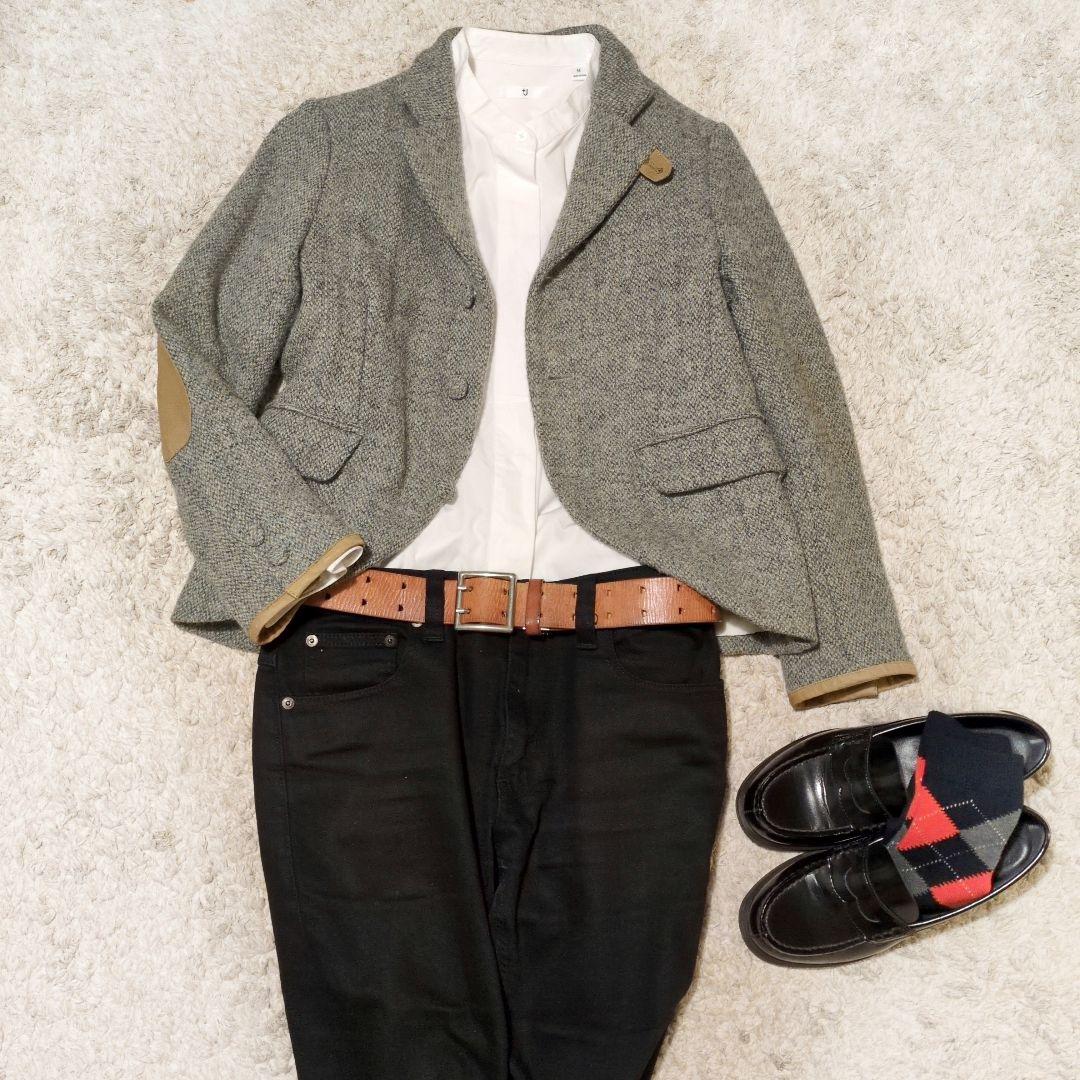 ビームスボーイ ハリスツイード レザー エルボーパッチ テーラードジャケット