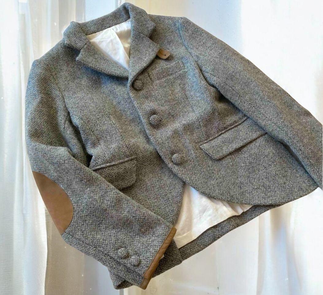 ビームスボーイ ハリスツイード レザー エルボーパッチ テーラードジャケット