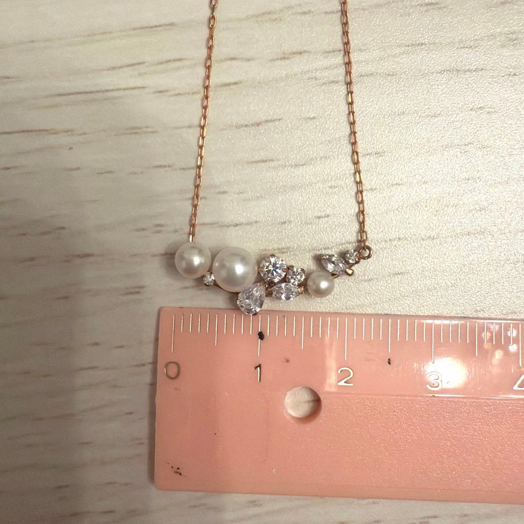 K10PG♡淡水パール/キュービックジルコニアネックレス