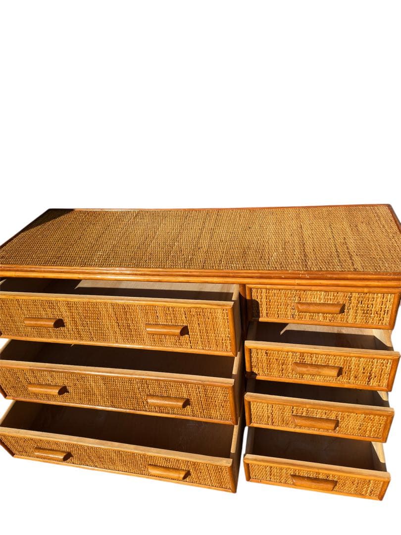 ナチュラルウッド ラタンチェスト 6引き出し