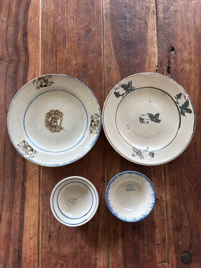 【4枚セット✨】デッドストック　ソンべ焼　ソンべ焼き　中皿　小皿ベトナム