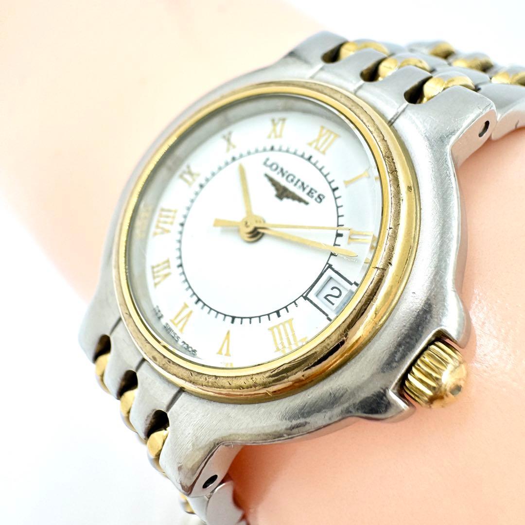 26【新品電池】LONGINES ロンジン フラッグシップ　デイト コンビ腕時計