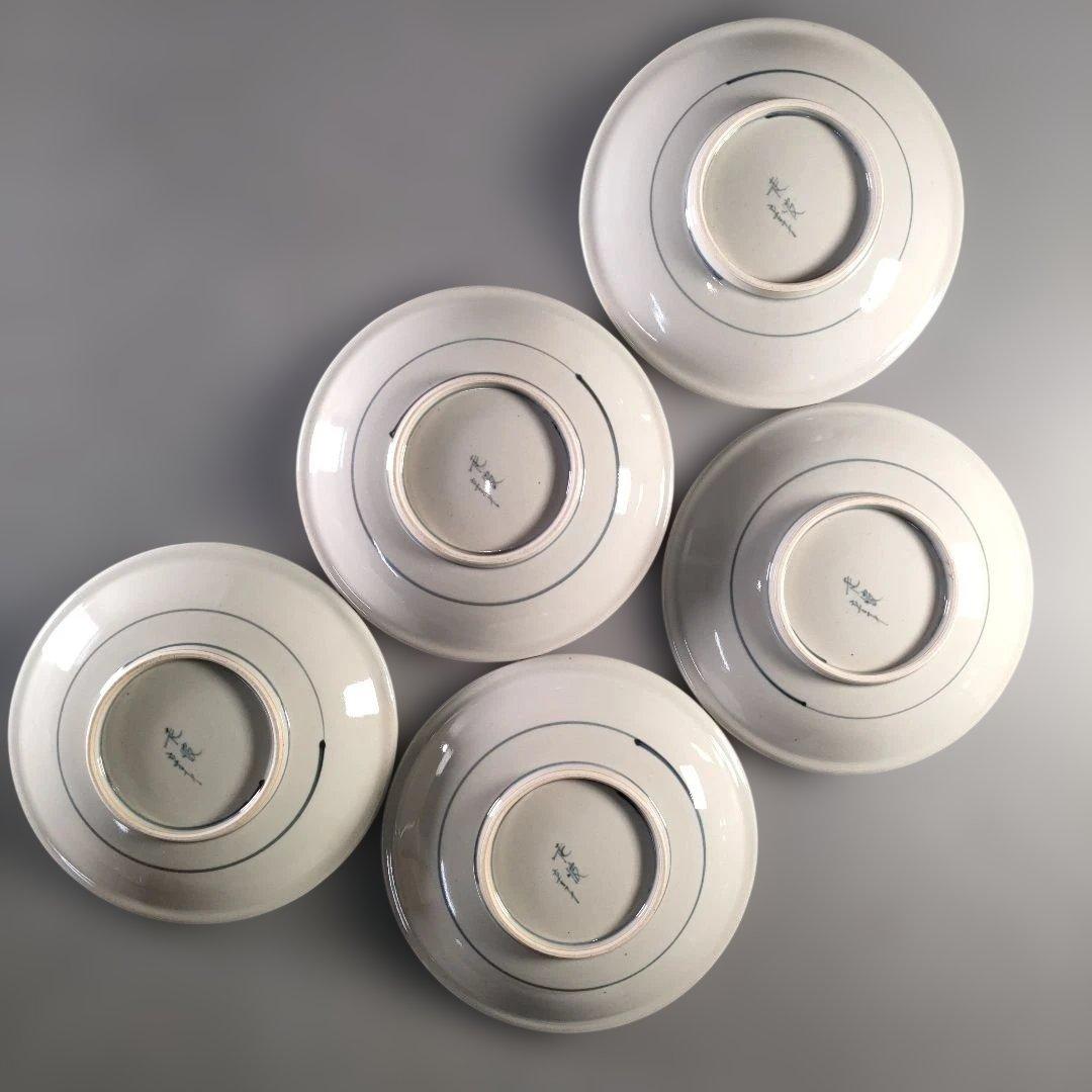 A1363-2/有田焼/五代 佐藤走波 作/染付桃絵銘々皿5客/共箱/懐石道具/