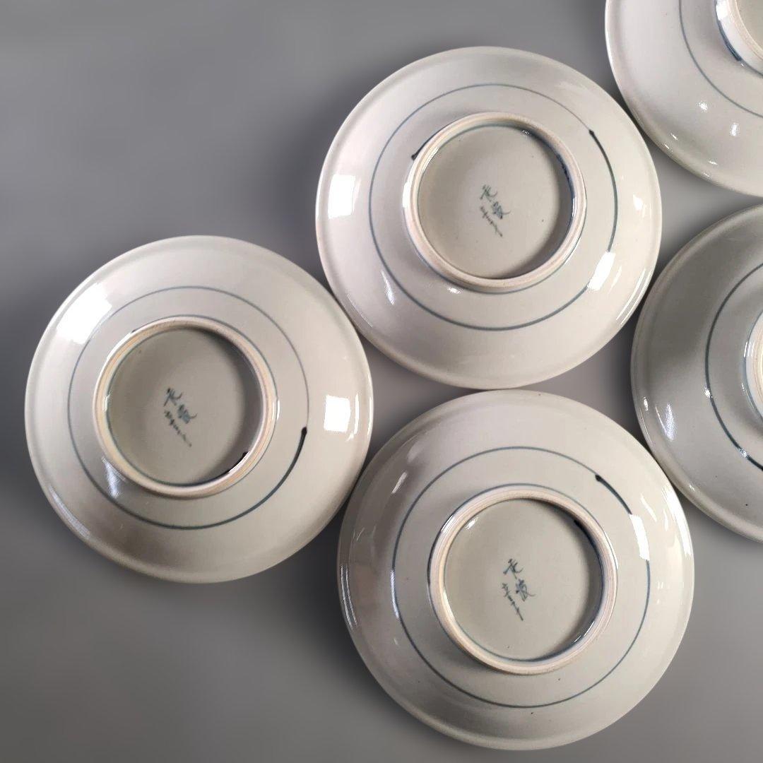 A1363-2/有田焼/五代 佐藤走波 作/染付桃絵銘々皿5客/共箱/懐石道具/