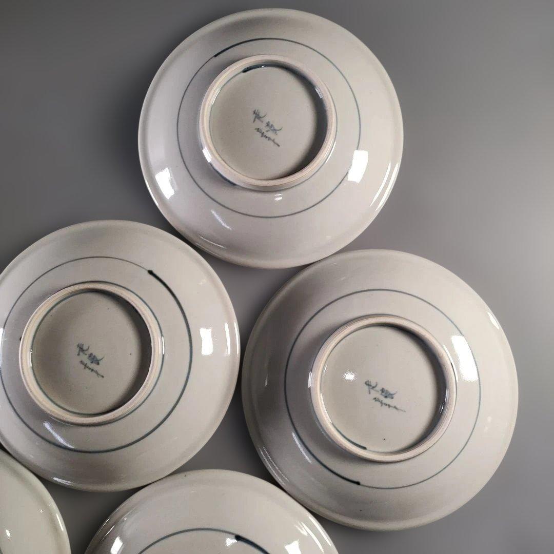 A1363-2/有田焼/五代 佐藤走波 作/染付桃絵銘々皿5客/共箱/懐石道具/