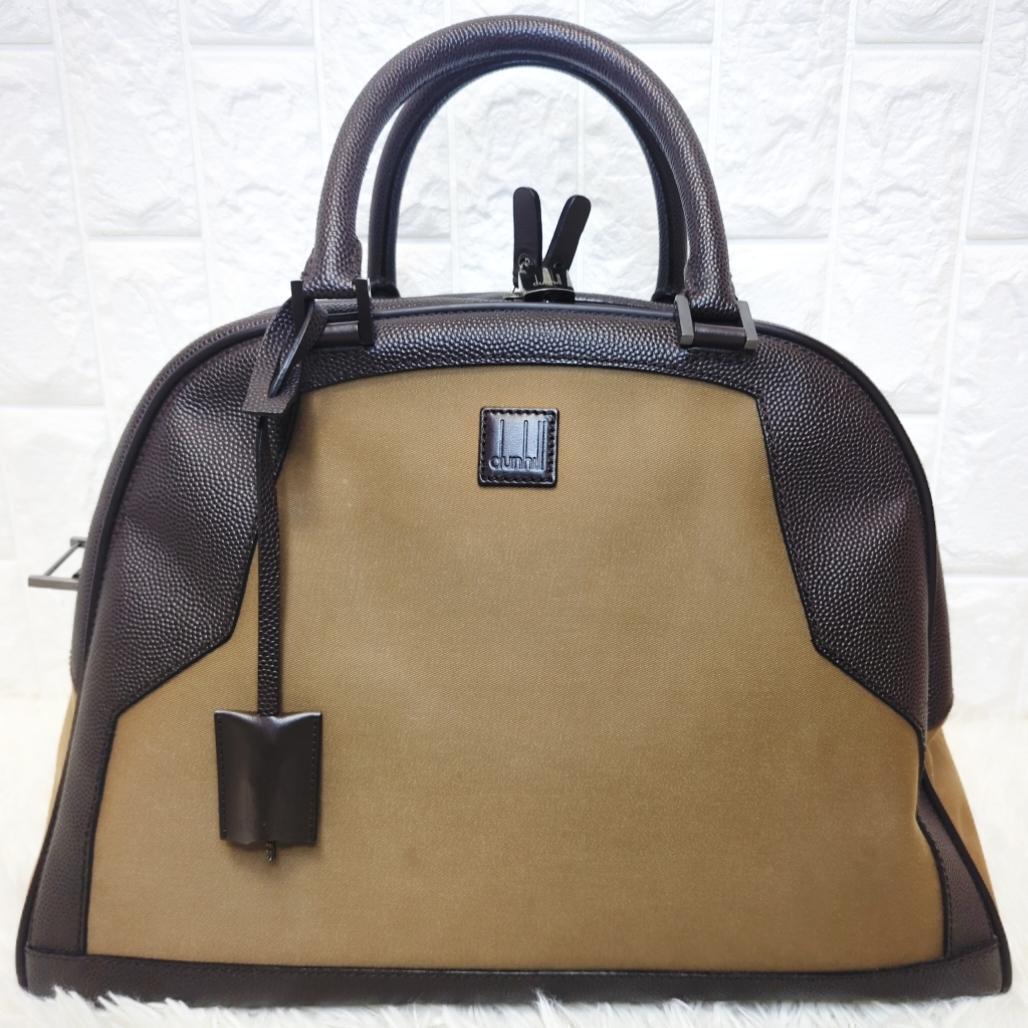 【美品】dunhill キャンバス シボ革 ボストンバッグ 2way 底鋲