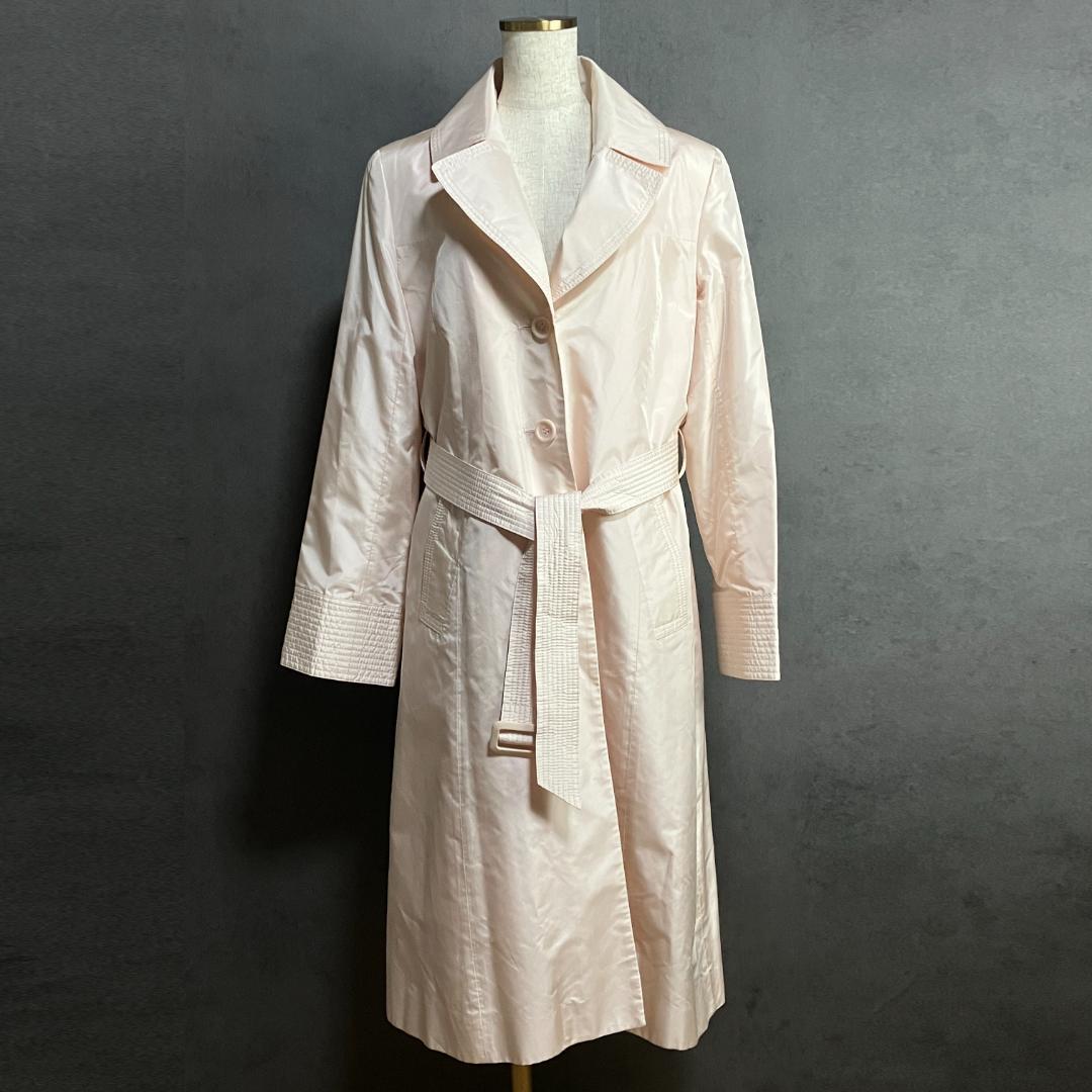 未使用級✨クレージュ シルク100% 中綿トレンチコート L相当 ライトピンク