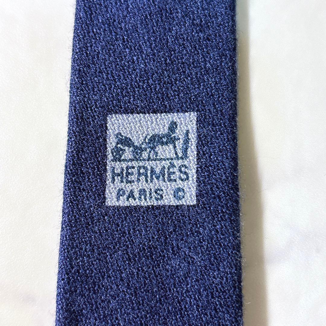 エルメス ソリッドタイ マットシルク カシミヤタッチ 無地 ネイビー