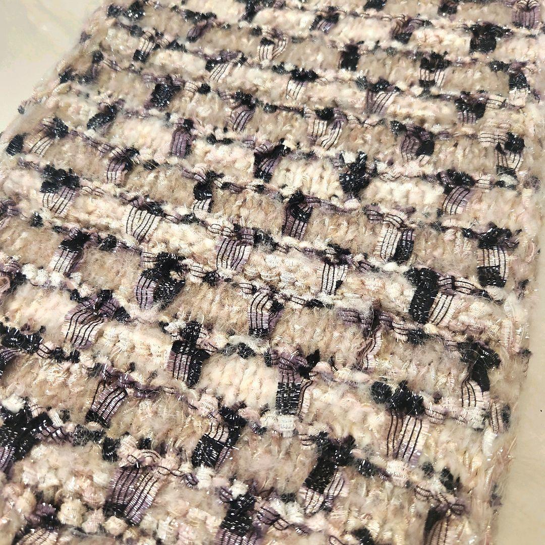 美品 【CHANEL】 シャネル ラメ ツイード ニット マフラー ストール