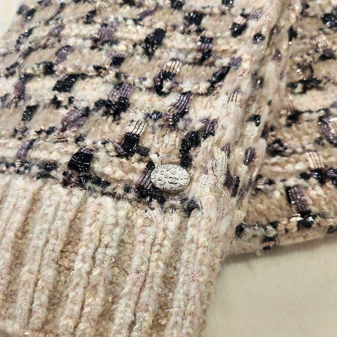 美品 【CHANEL】 シャネル ラメ ツイード ニット マフラー ストール