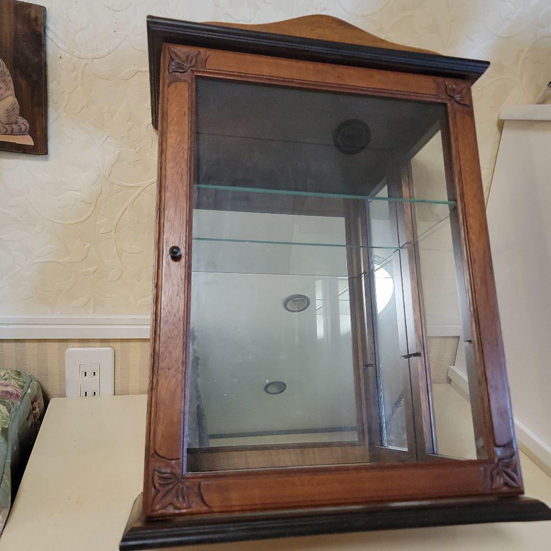 木製ガラスキャビネット　ガラス板1枚　ヴィンテージ