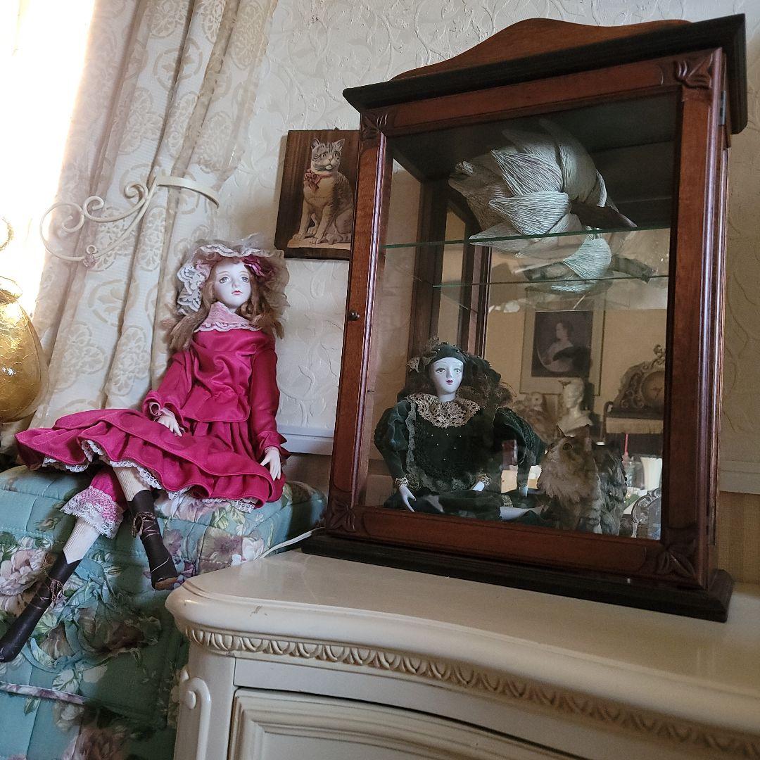 木製ガラスキャビネット　ガラス板1枚　ヴィンテージ