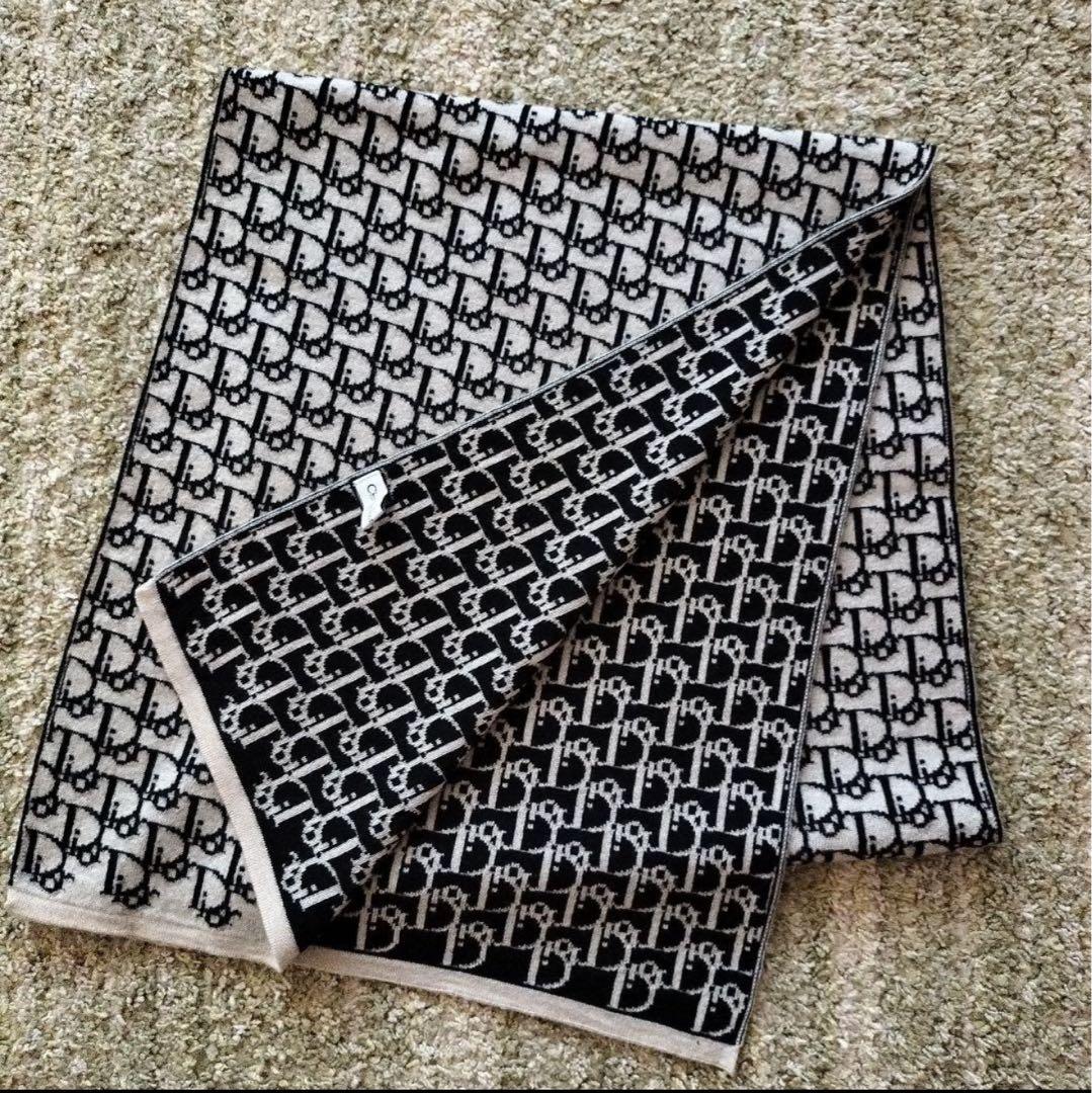 【激レア】Christian Dior マフラー トロッター柄 ウール 白黒