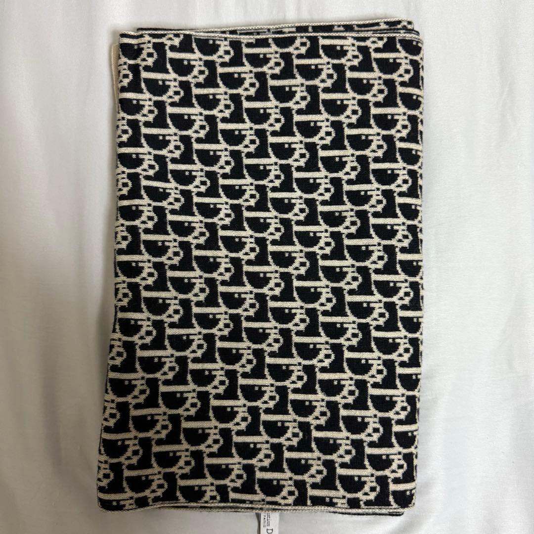 【激レア】Christian Dior マフラー トロッター柄 ウール 白黒